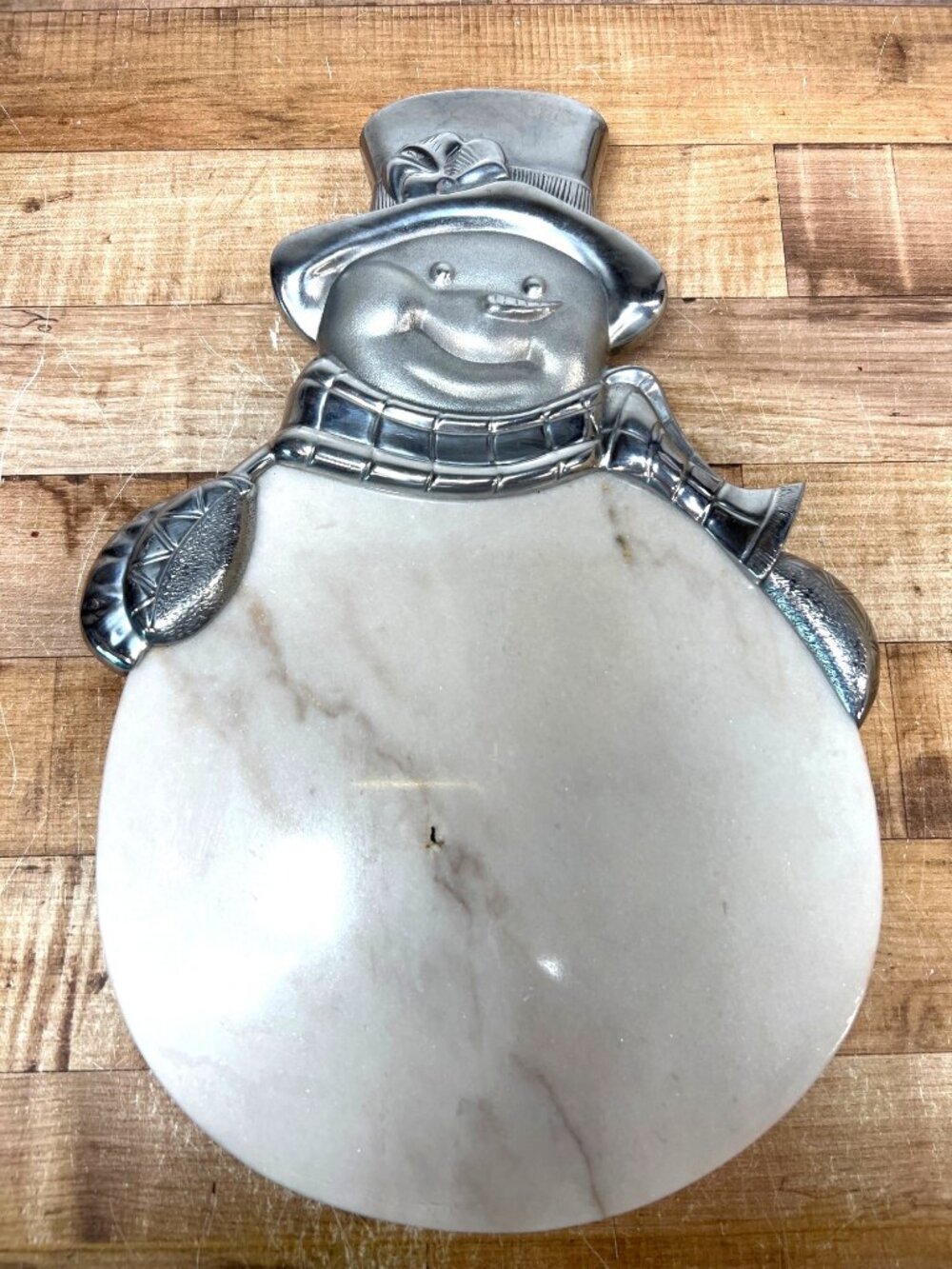 Lenox Christmas Snowman-Shaped Marble & Metal Cheese Board With Silver-Tone
